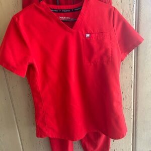 Fabletics Red scrubs, tuckable top and jogger pants